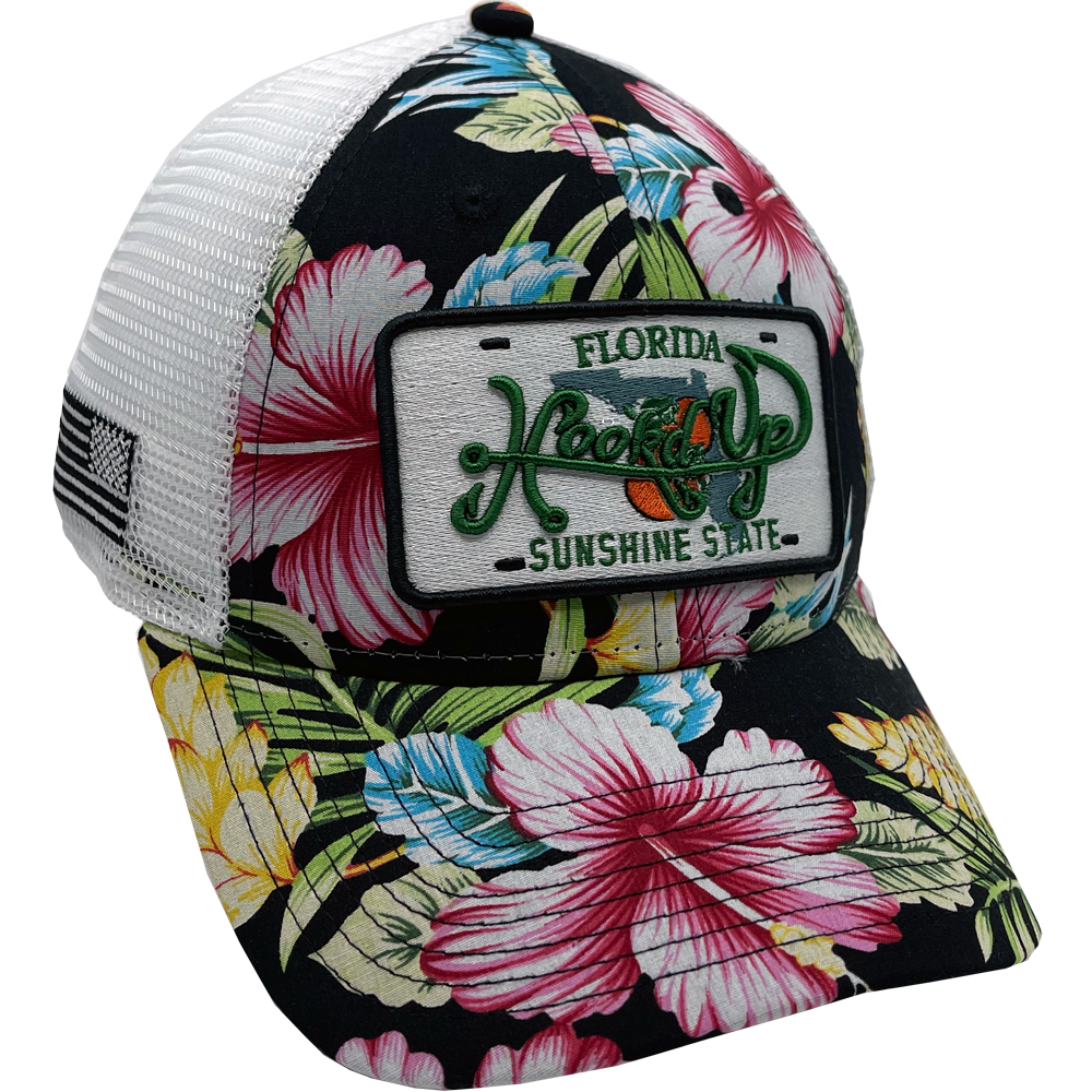 Florida Hibiscus Hat (Floral/White) - Sailfish Hook'd Up