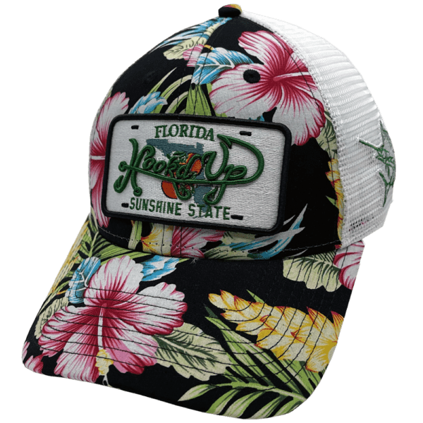 Signature Florida License Plate Snapback Hat (Floral/White) - Sailfish